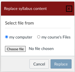Pop-up window with options for how to select the new file