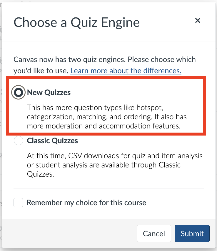 Option to create quiz using Classic or New Quizzes.png