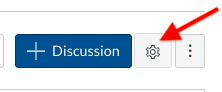 Arrow pointing to Discussions settings gear icon