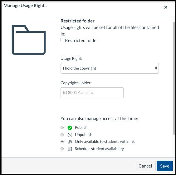 Settings for manage usage rights for a file