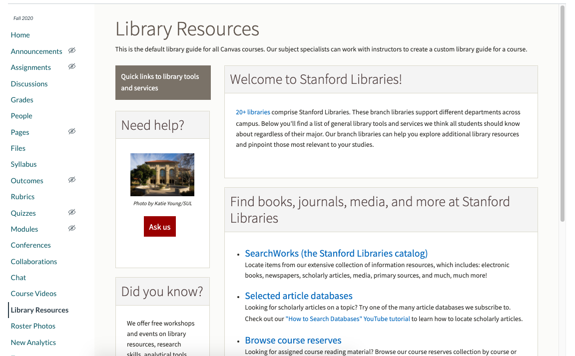 Homepage for library resources