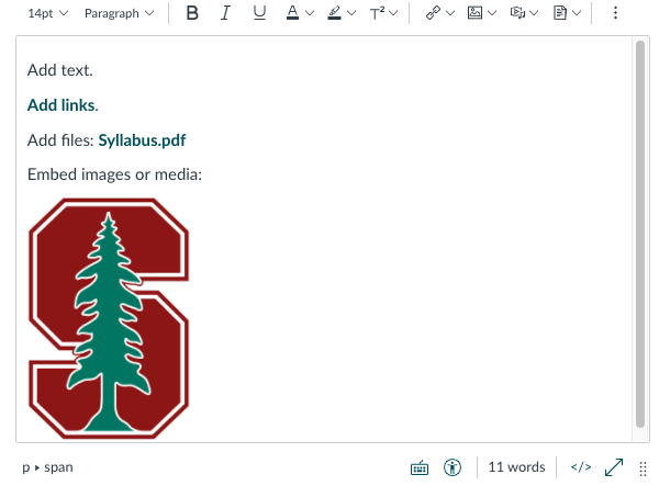 Body of syllabus with text and Stanford S