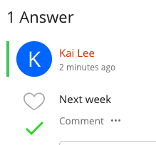 Checkmark next to a comment indicating acceptance of answer