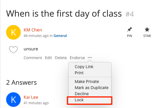 Dropdown menu of additional options with a circle around Lock