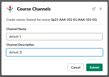 ields to fill out for creating course channels