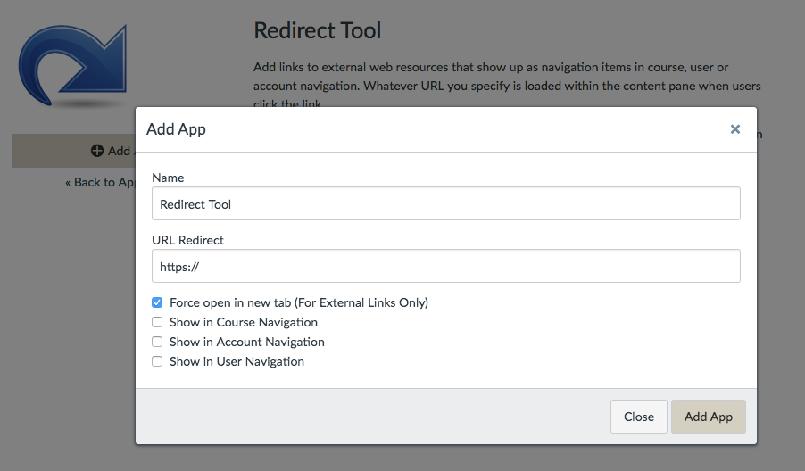 Settings for redirect tool