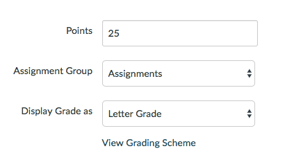 Assignment grade setting options with Letter Grade selected
